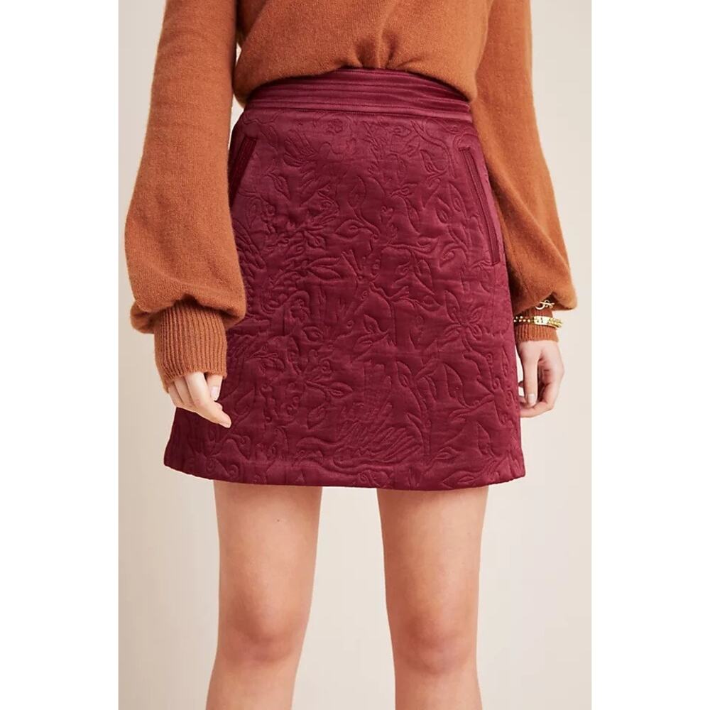 Anthropologie Quilted Mini Skirt in Deep Wine